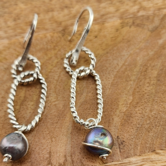 SWEETWATER PEARL HANDMADE EARRINGS DANGLIN STYLE STERLING SILVER - Picture 9 of 13